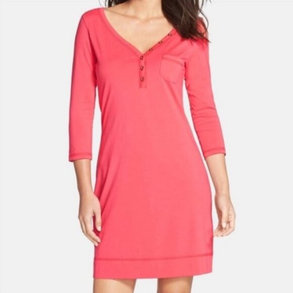 Lilly Pulitzer Dresses & Skirts - Lilly Pulitzer Palmetto Dress Size M Island Coral Pink Henley V Neck Shirtdress